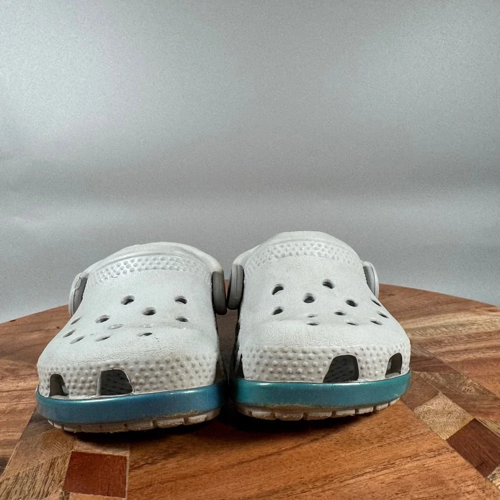 Crocs Kids Bayaband Logo Clog White Teal Iridescent Size C4 Toddler‎ Shoes